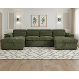 Alaya Green U-Shape Corner Sofa Bed with Storage & Adjustable Headrests