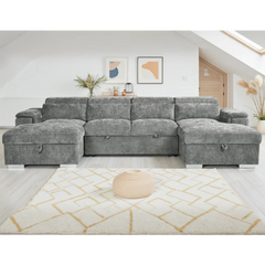 Alaya Grey U-Shape Corner Sofa Bed with Storage & Adjustable Headrests
