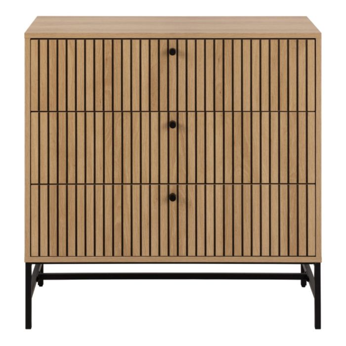 Albany Chest of 3 Drawers in Oak with Black Legs – Powder Coated Steel Base - UK