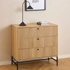 Albany Chest of 3 Drawers in Oak with Black Legs – Powder Coated Steel Base - UK