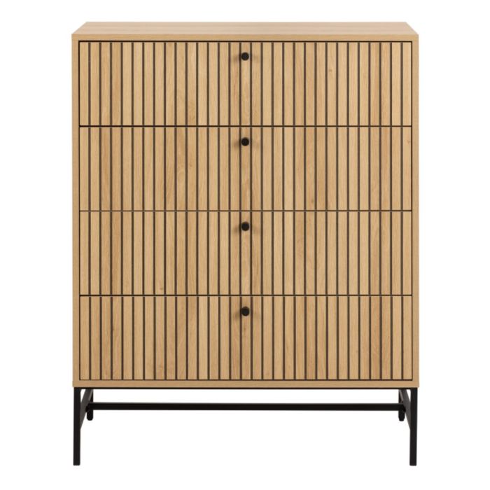 Albany Chest of 4 Drawers in Oak with Black Legs – Powder Coated Steel Base - UK