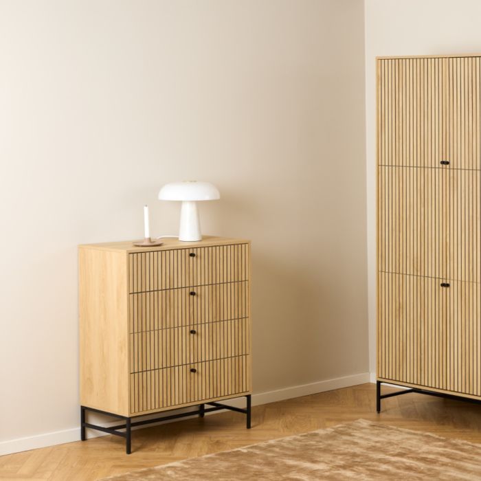 Albany Chest of 4 Drawers in Oak with Black Legs – Powder Coated Steel Base - UK
