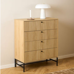 Albany Chest of 4 Drawers in Oak with Black Legs – Powder Coated Steel Base - UK