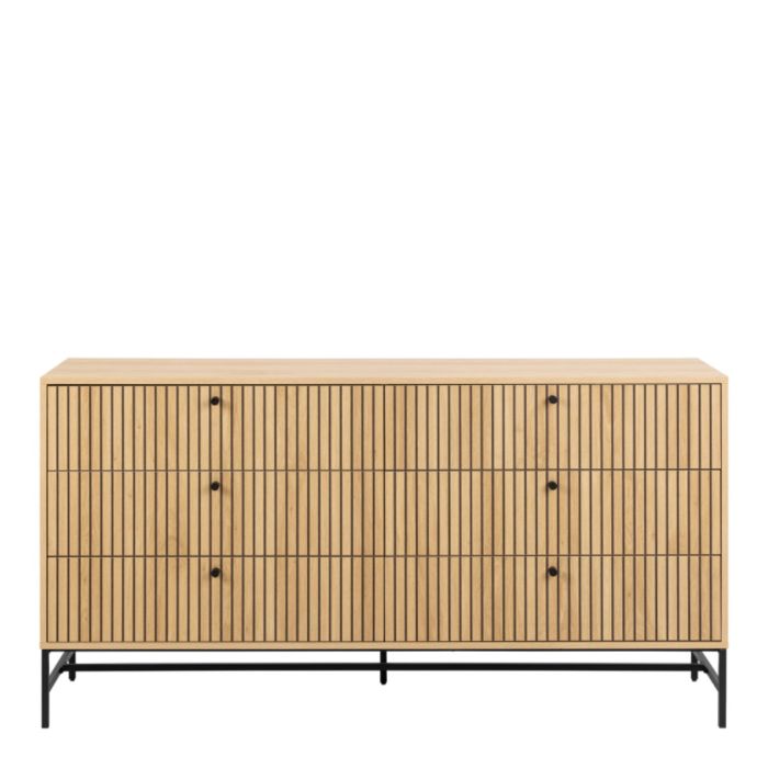 Albany Chest of 6 Drawers in Oak with Black Legs – Powder Coated Steel Base - UK