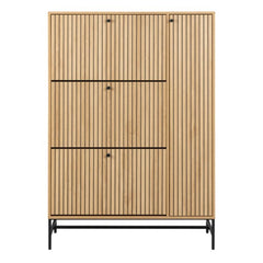Albany Oak Shoe Cabinet – 3 Flip-Down Door and 1 Pull Open Door | Stylish Shoe Storage Unit UK