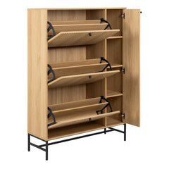 Albany Oak Shoe Cabinet – 3 Flip-Down Door and 1 Pull Open Door | Stylish Shoe Storage Unit UK