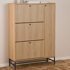 Albany Oak Shoe Cabinet – 3 Flip-Down Door and 1 Pull Open Door | Stylish Shoe Storage Unit UK