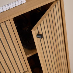 Albany Oak Shoe Cabinet – 3 Flip-Down Door and 1 Pull Open Door | Stylish Shoe Storage Unit UK