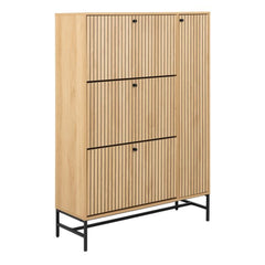 Albany Oak Shoe Cabinet – 3 Flip-Down Door and 1 Pull Open Door | Stylish Shoe Storage Unit UK