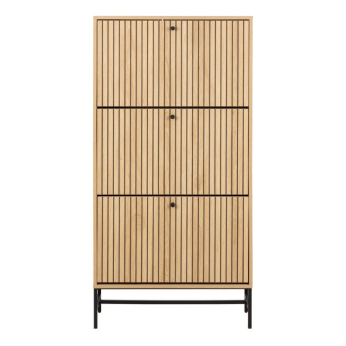 Albany Oak Shoe Cabinet – 3 Flip-Down Door | Stylish Shoe Storage Unit UK