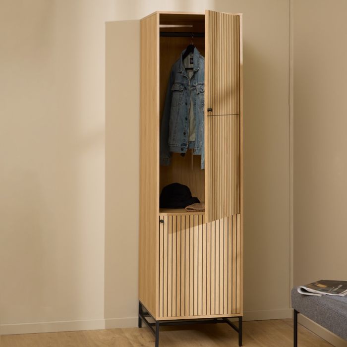 Albany Wooden 2 Doors Wardrobe in Oak with Black Legs – Powder Coated Steel Base - UK