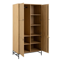 Albany Wooden 4 Doors Wardrobe in Oak with Black Legs – Powder Coated Steel Base - UK