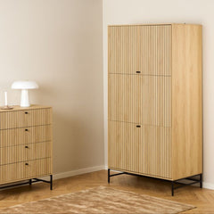 Albany Wooden 4 Doors Wardrobe in Oak with Black Legs – Powder Coated Steel Base - UK