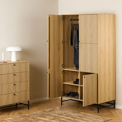 Albany Wooden 4 Doors Wardrobe in Oak with Black Legs – Powder Coated Steel Base - UK
