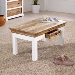 Alfie Coffee Table With Drawer Solid Mango Wood - Furniture One Shop