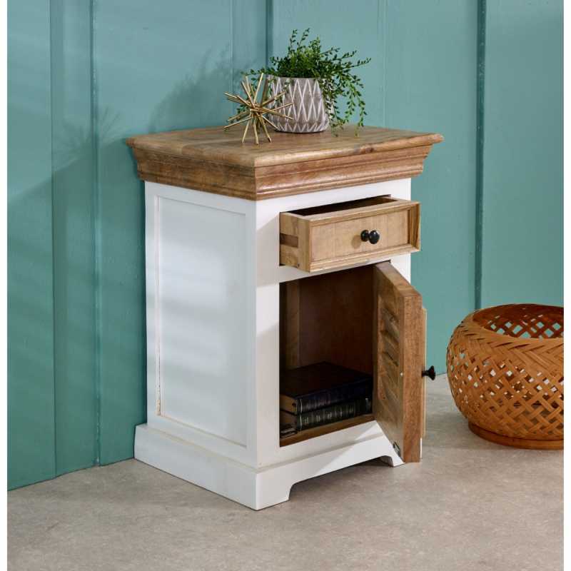 Alfie Solid Mango Wood Bedside Cabinet 1 Drawer + Door