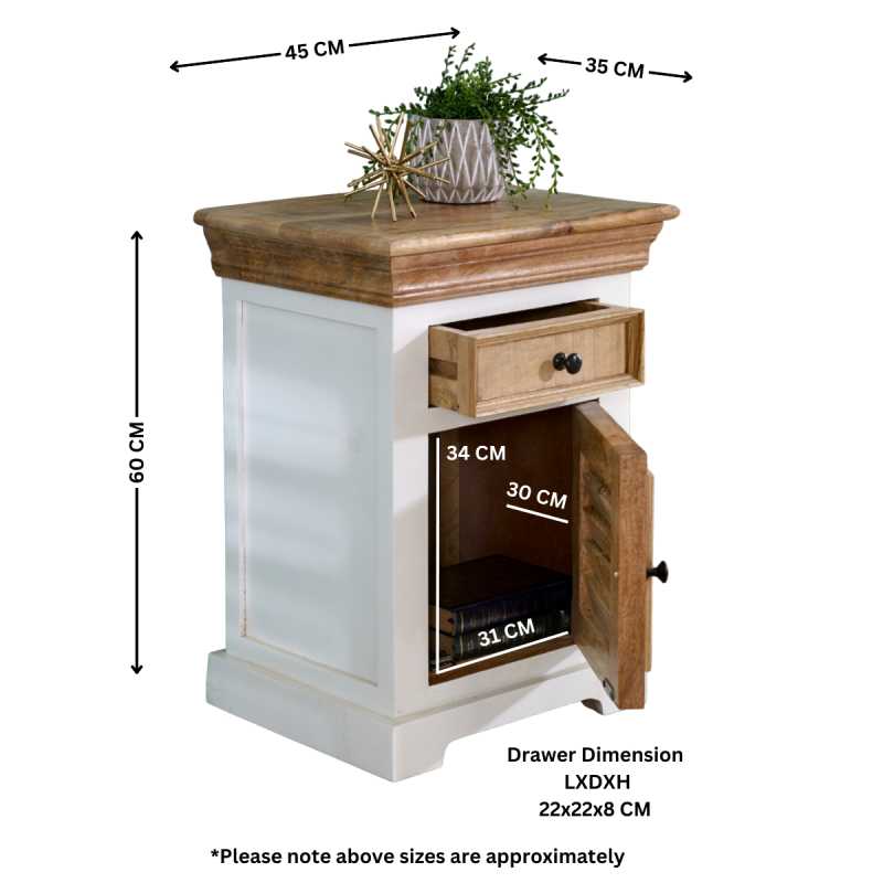 Alfie Solid Mango Wood Bedside Cabinet 1 Drawer + Door