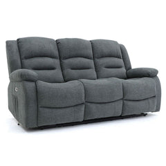 Alva Fabric 3 Seater Electric Recliner Sofa In Graphite Grey