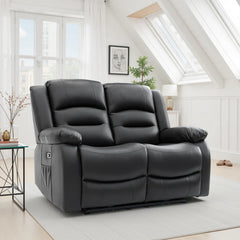 Alva Faux Leather 2 Seater Electric Recliner Sofa In Black