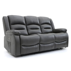 Alva Faux Leather 3 Seater Electric Recliner Sofa In Grey