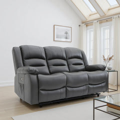 Alva Faux Leather 3 Seater Electric Recliner Sofa In Grey