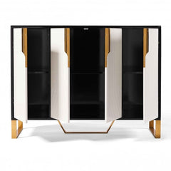 Amal Ribbed Sideboard in Black, White & Gold