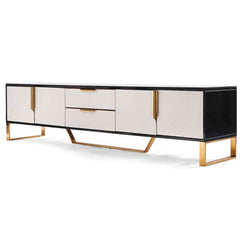 Amal Ribbed TV Stand in Black, White & Gold