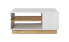 Arco Wooden Coffee Table in White Gloss and Oak Grandson - 100cm - Furniture One Shop