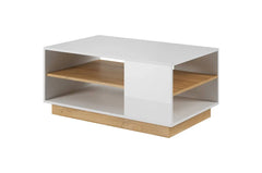 Arco Wooden Coffee Table in White Gloss and Oak Grandson - 100cm - Furniture One Shop