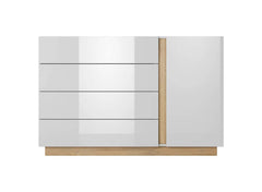 Arco Wooden Chest of Drawers with 1 Door and 4 Drawers in White Gloss & Oak Grandson - Furniture One Shop