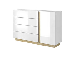 Arco Wooden Chest of Drawers with 1 Door and 4 Drawers in White Gloss & Oak Grandson - Furniture One Shop
