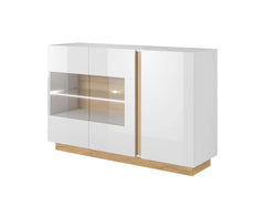 Arco Wooden Display Sideboard with 3 Doors in White Gloss & Oak Grandson - Furniture One Shop