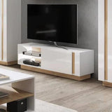 Arco Wooden TV Stand 138cm in White Gloss & Oak Grandson