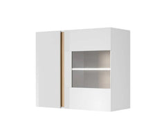Arco Wooden Wall Hung Display Cabinet in White Gloss & Oak Grandson - Furniture One Shop