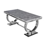 Arriana Marble Dining Table in Light Grey with Polished Stainless Steel Base - 180cm - UK