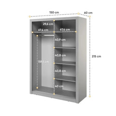 Arti 18 Mirrored Wardrobe With 2 Sliding Doors In Grey