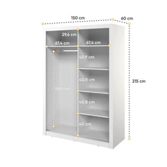 Arti 18 Mirrored Wardrobe With 2 Sliding Doors In White
