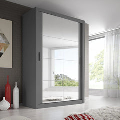 Arti 19 Wardrobe With 2 Mirrored Sliding Doors In Grey Matt