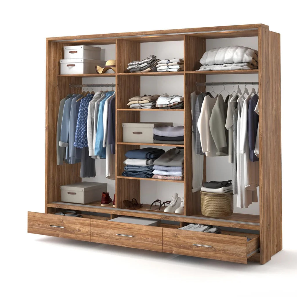 Arti AR-01 Wooden Wardrobe With 3 Sliding Doors In Oak Sterling