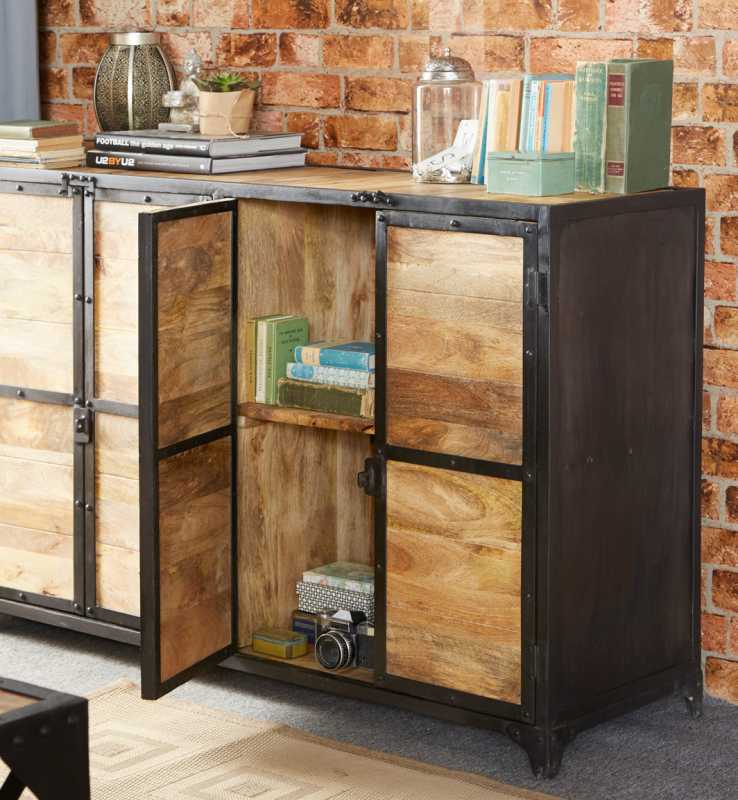 Ascot Large Wooden Sideboard In Reclaimed Wood And Metal Frame