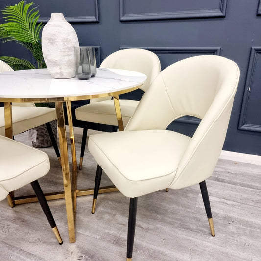 Astra Cream Leather Dining Chairs in Pair