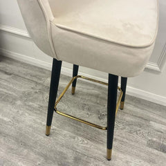 Astra Cream Velvet Bar Stools in Pair - Furniture One Shop