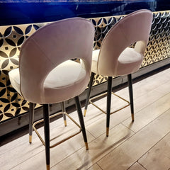 Astra Cream Velvet Bar Stools in Pair - Furniture One Shop