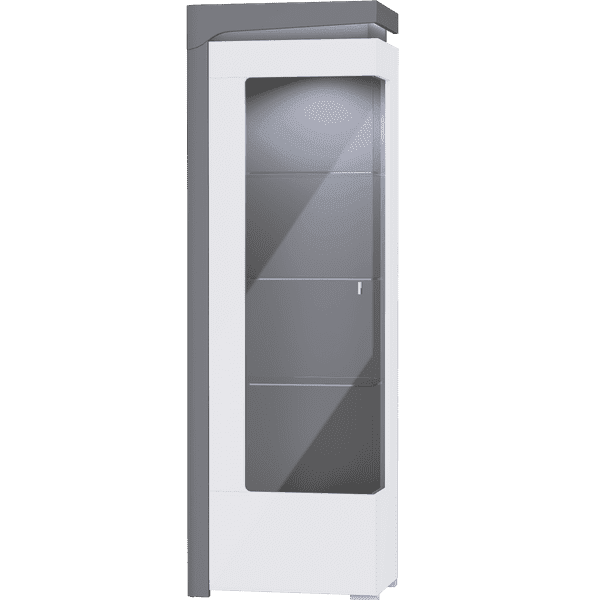 Athens Grey And White Gloss LEFT Display Cabinet with Glass Door and LED Lights