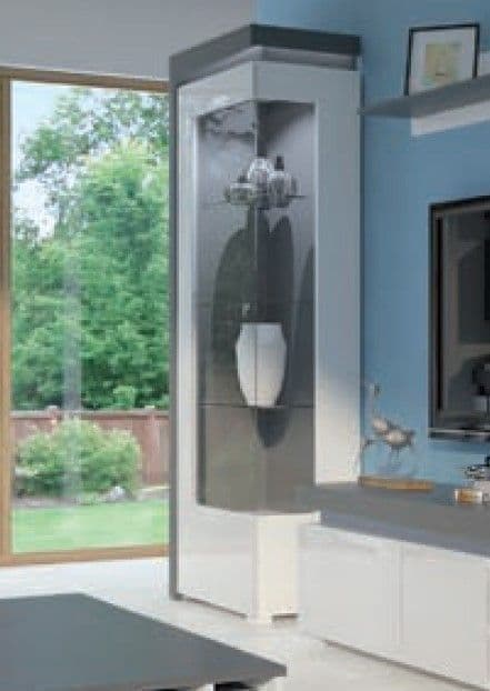 Athens Grey And White Gloss LEFT Display Cabinet with Glass Door and LED Lights