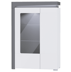 Athens Grey And White Gloss Low Wide Display Cabinet with LED Lights