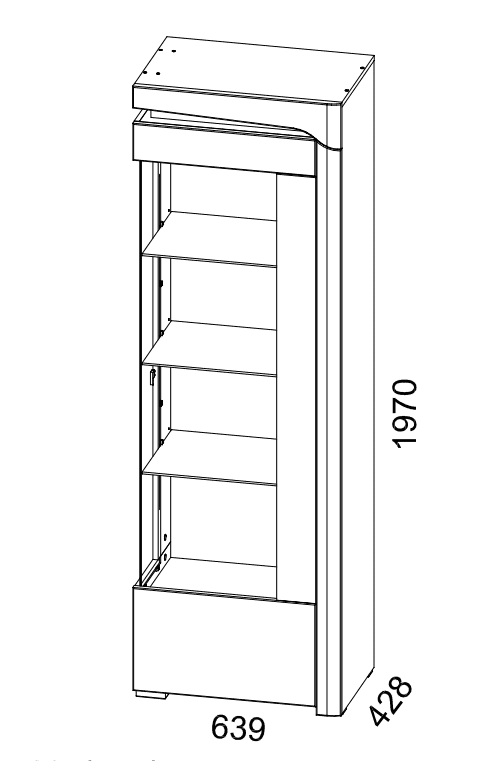 Athens Grey And White Gloss RIGHT Display Cabinet with Glass Door and LED Lights