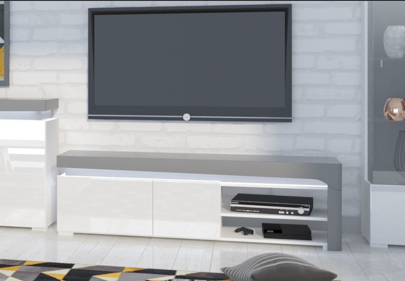 Athens Grey And White Gloss TV Stand