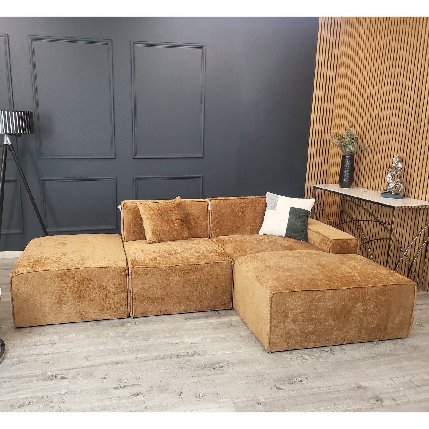 Atlanta Modula Right Hand Corner Sofa in Rust Orange Textured Chenille