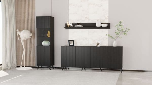 Atlantis Wide Sideboard With 4 Doors In Matt Black